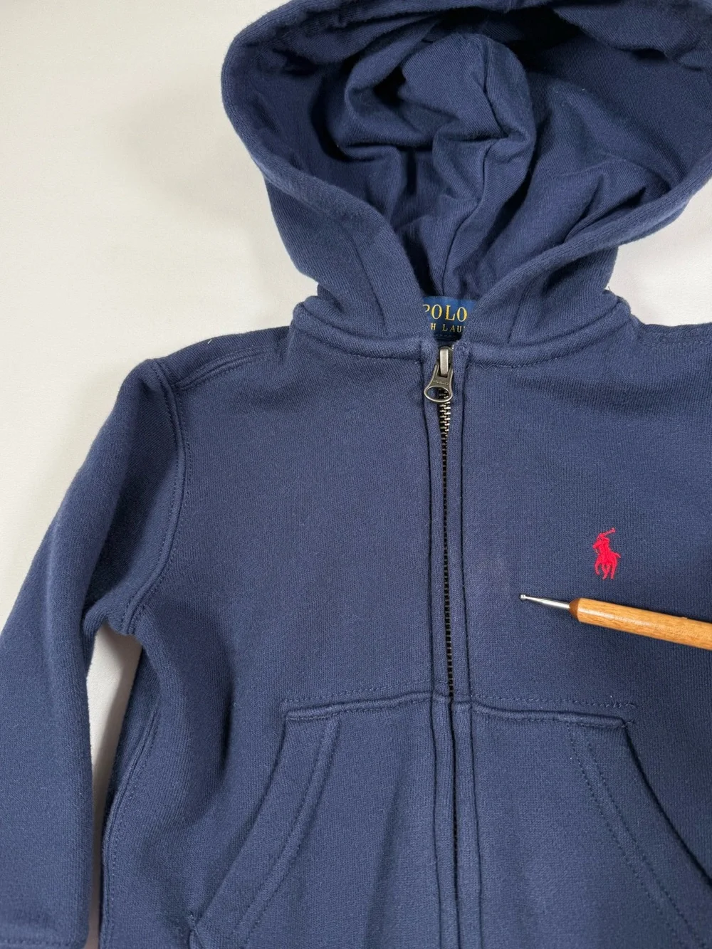POLO RALPH LAUREN Boys Navy Full Zip Hoodie 2T‎ Red Pony Logo Preppy Classic